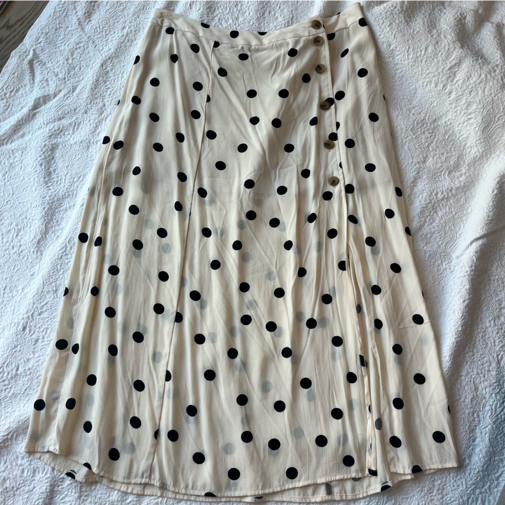 NWT Something Navy Cream Black A-Line Midi Skirt with Button Detailz